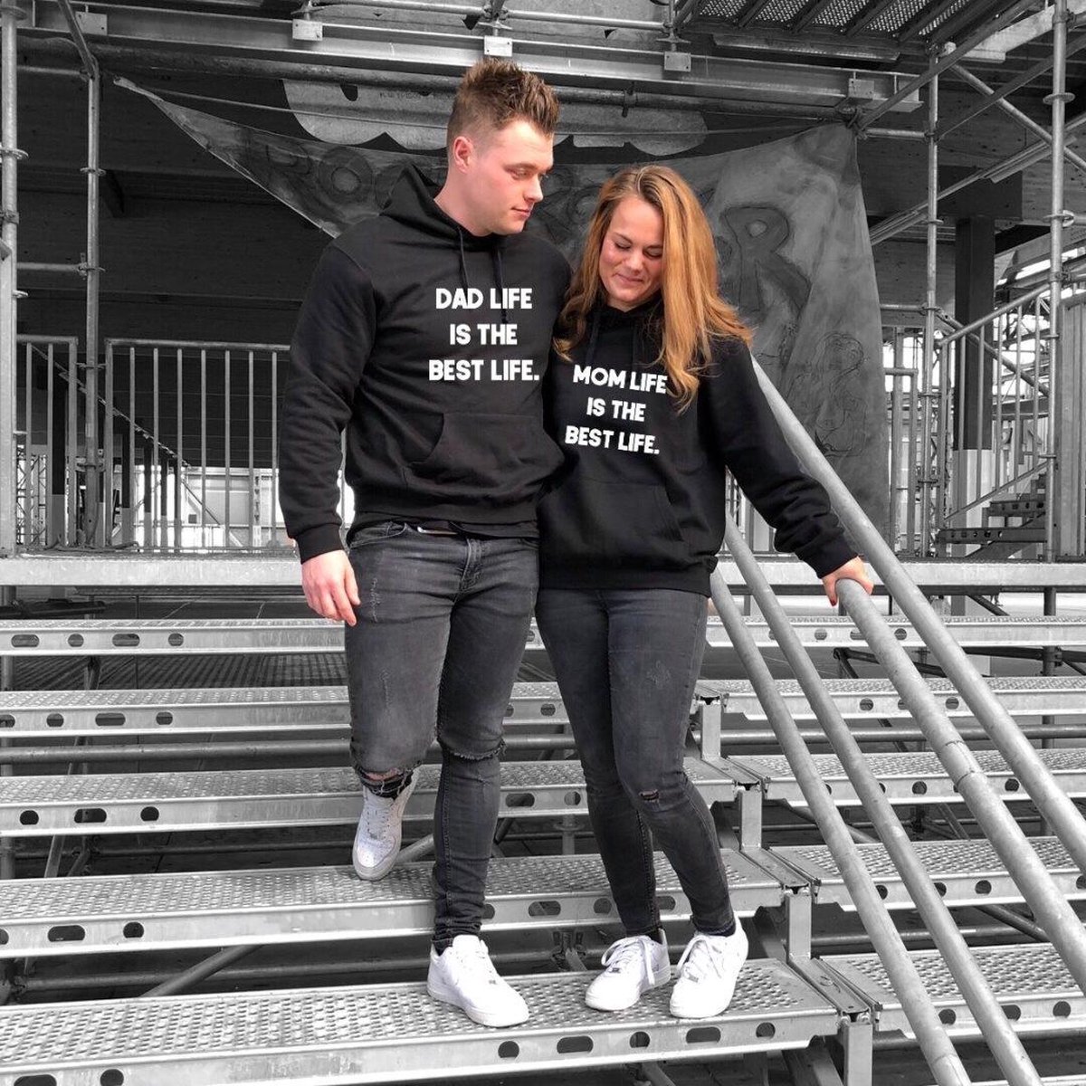 Hoodies voor papa en mama Dad life is the best life/Mom life is the best life | Leuk cadeau voor verjaardag truien met tekst | Sweaters capuchon vader en moeder | Hoodies kraamcadeau ouders | Hoodies/truien/sweaters s,m,l,xl,xxl.